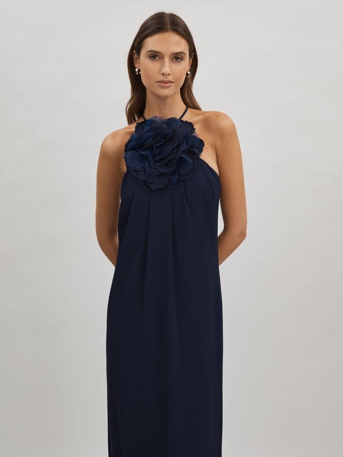 Halston Rosette Maxi Dress in Navy (N72498) | 1,921 SAR