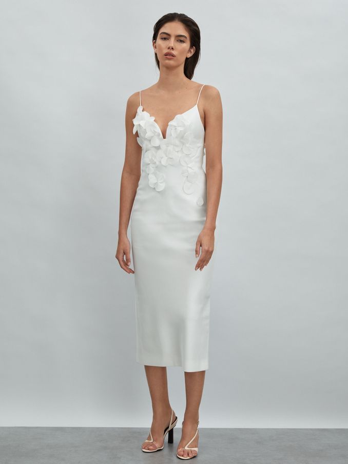 Acler Ruffle Midi Dress in Ivory (N72501) | CA$475