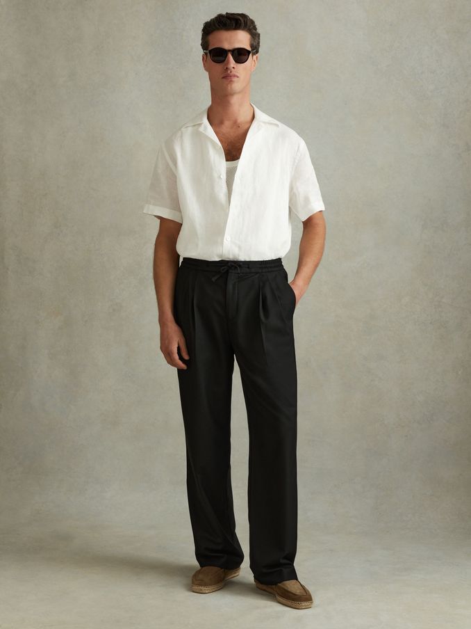 Relaxed Twill Drawstring Trousers in Black (N72504) | US$240