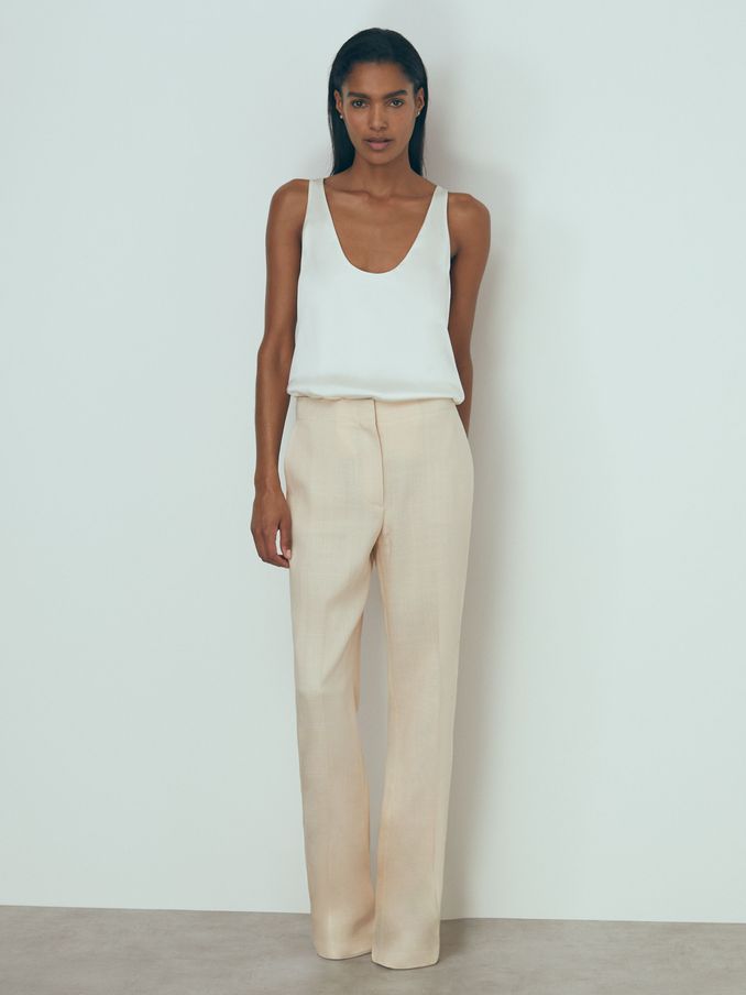 Atelier Italian Textured Slim Flared Suit Trousers in Blush (N72541) | €226