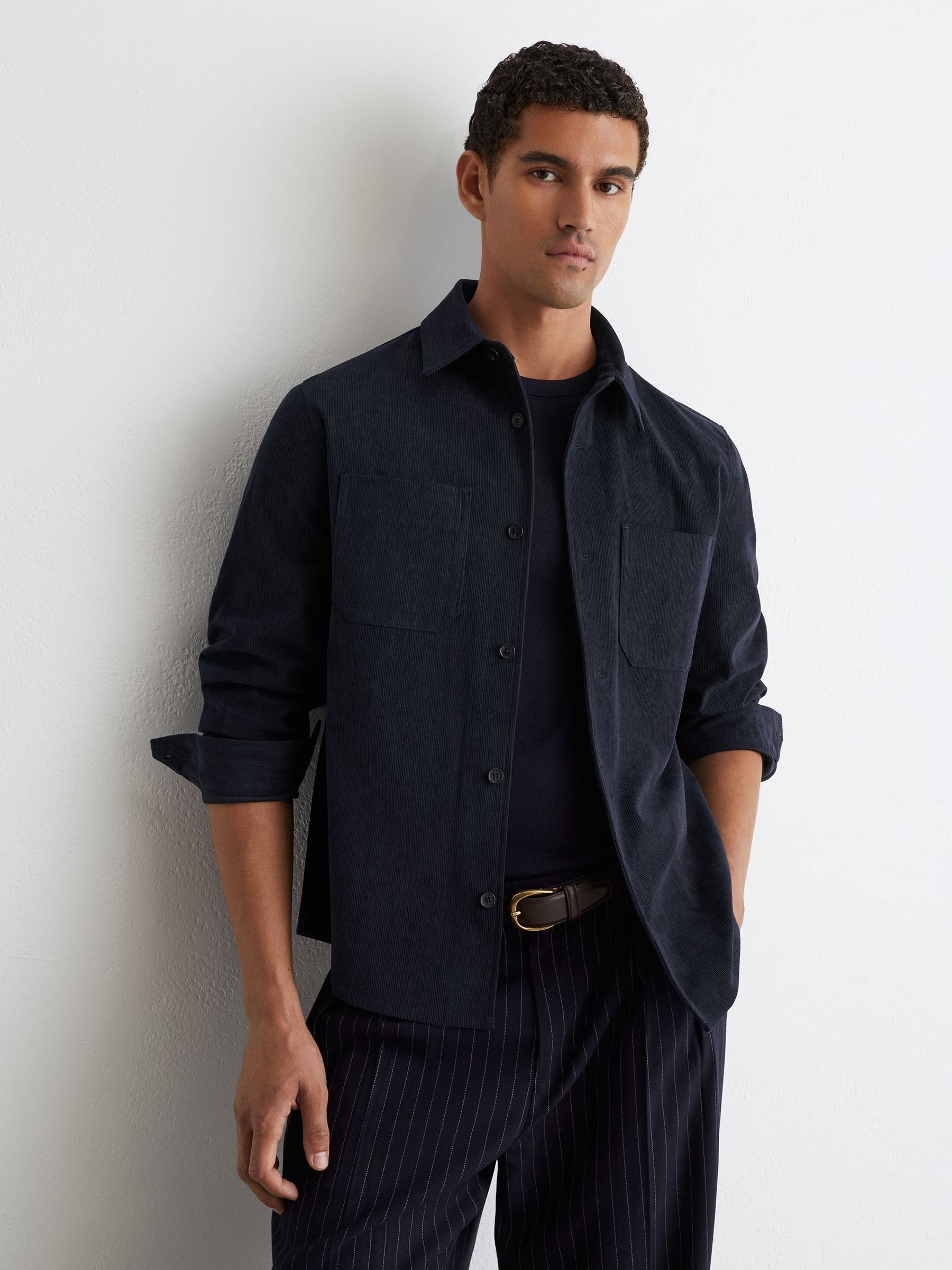 Navy - Regular Corduroy Twin-pocket Overshirt