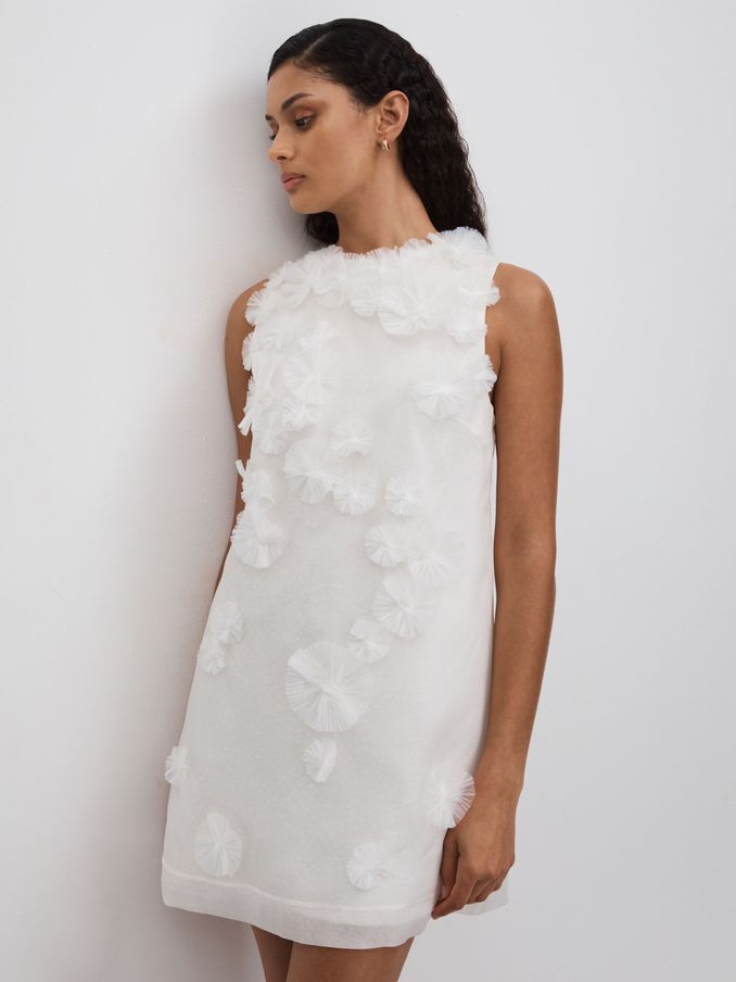 Rachel Gilbert Silk Organza Mini Dress in Ivory (N74021) | $841