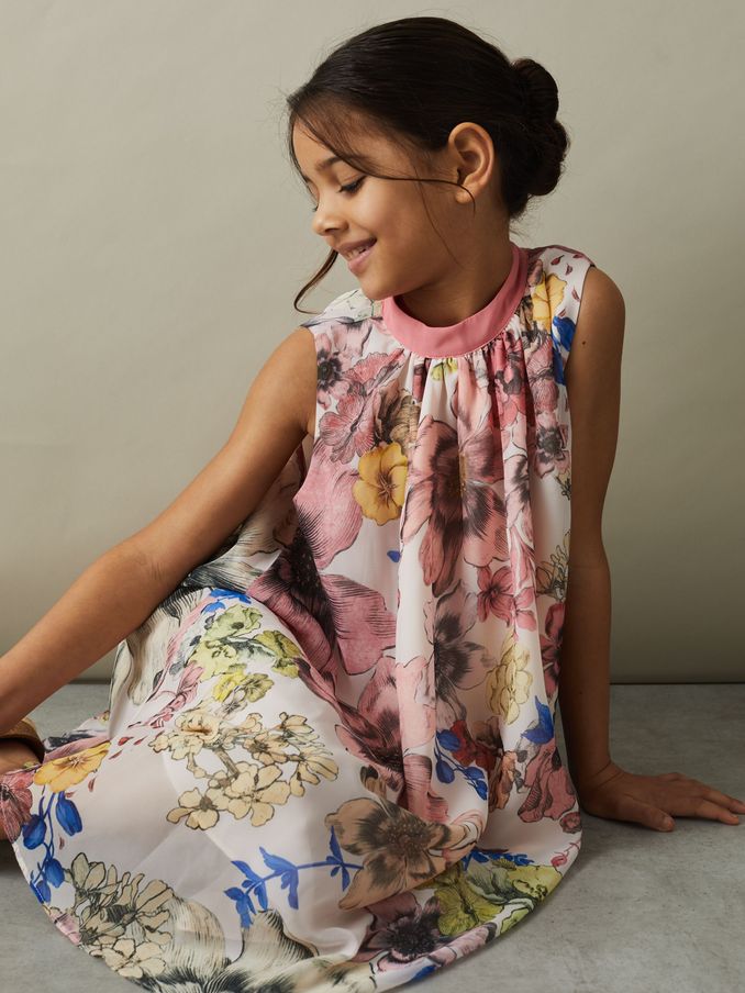 9-13 yrs Floral Print Halter Neck Dress in Pink Print (N74028) | €51