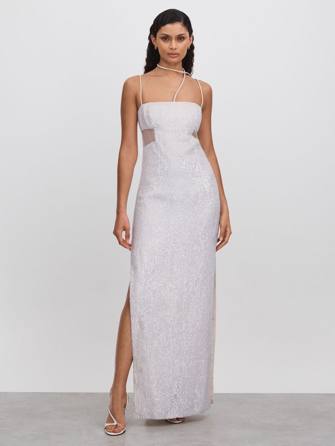 Rachel Gilbert Sequin Cut Out Maxi Dress in White (N74033) | €1,070