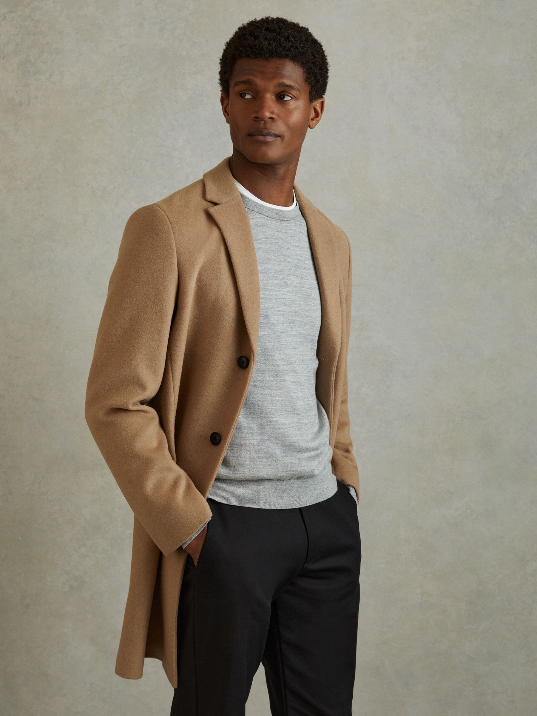Wool Blend Single Breasted Epsom Coats in Camel (N74044) | US$610