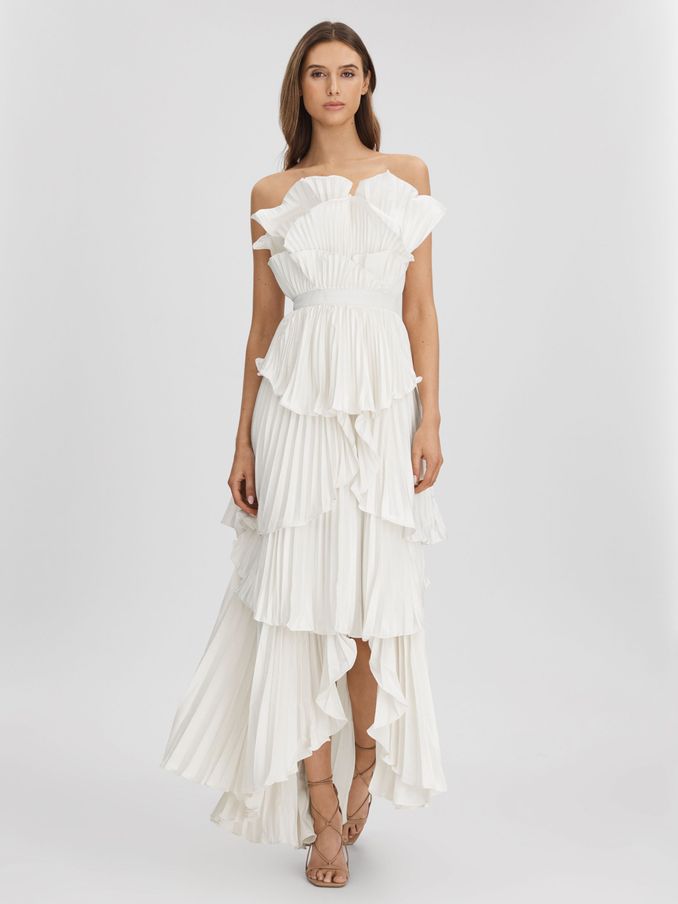 Amur Pleated Tiered Maxi Dress in Ivory (N74063) | €409