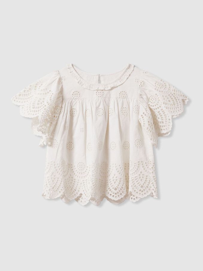 13-14 yrs Cotton Broderie Blouse in Ivory (N74065) | US$43