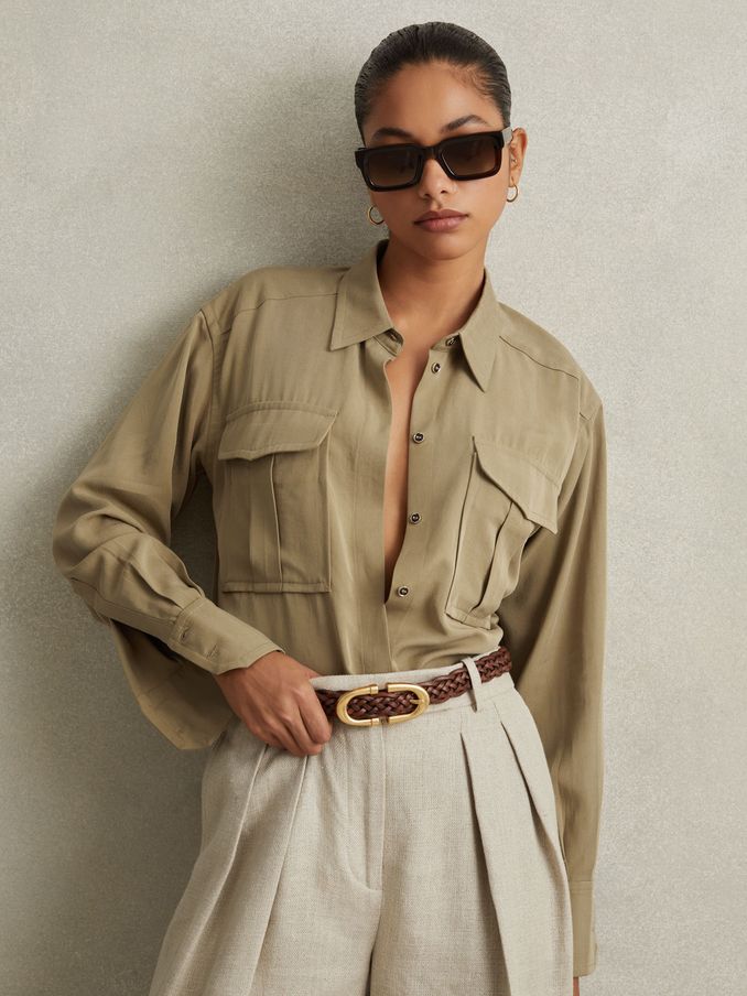 Lyocell Button-Through Shirt in Khaki (N74068) | €76