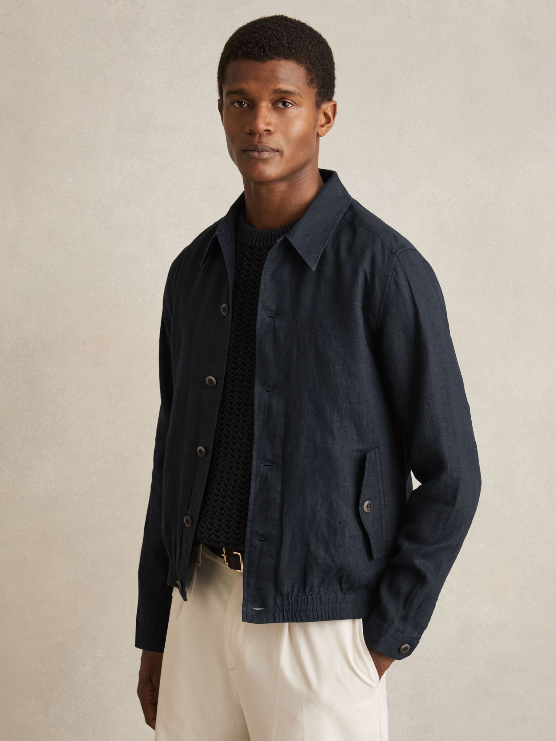Linen Elasticated Hem Overshirt in Navy (N74089) | €240