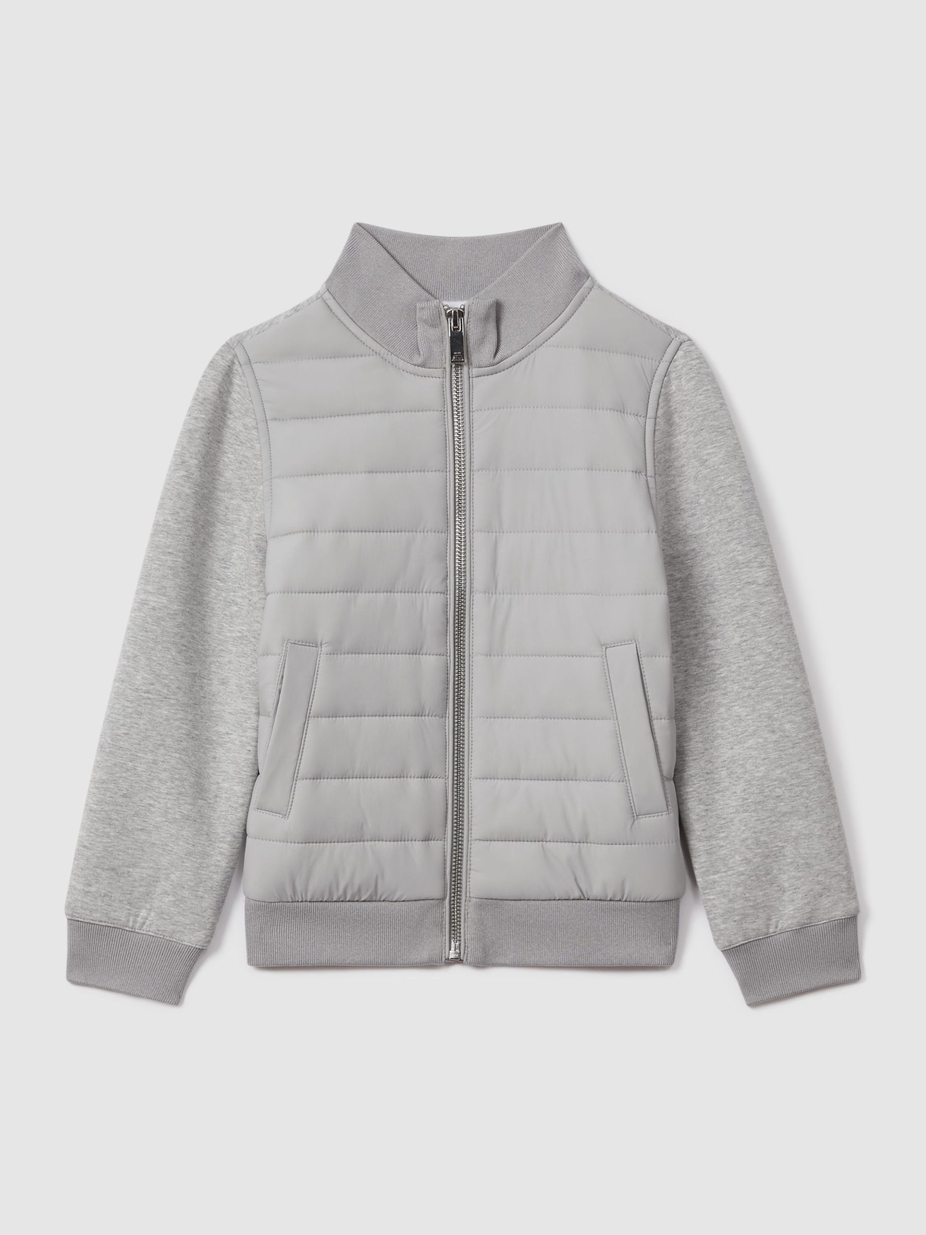 Funnel Neck Quilted Hybrid Jacket in Grey Melange (N74096) | €70
