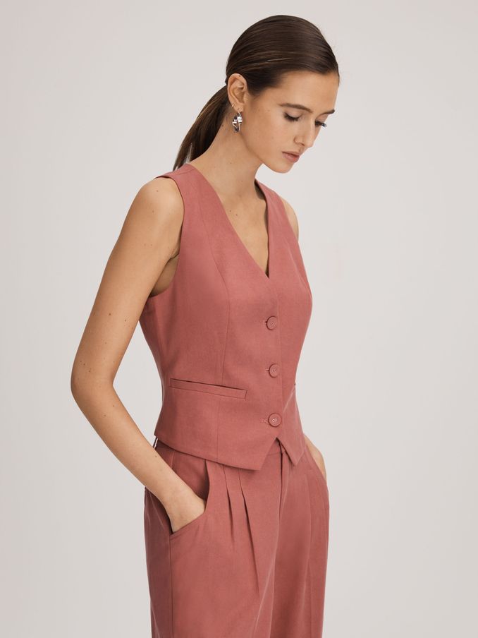 Paige Dusk Pink Tailored Single Breasted Waistcoat in Dusk Pink (N74102) | 506 QAR