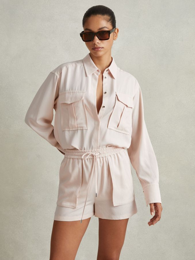 Lyocell Button Through Shirt in Nude (N74129) | US$89