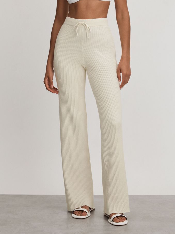 Good American Cloud White Ribbed Terry Lounge Trousers (N74131) | HK$1,086