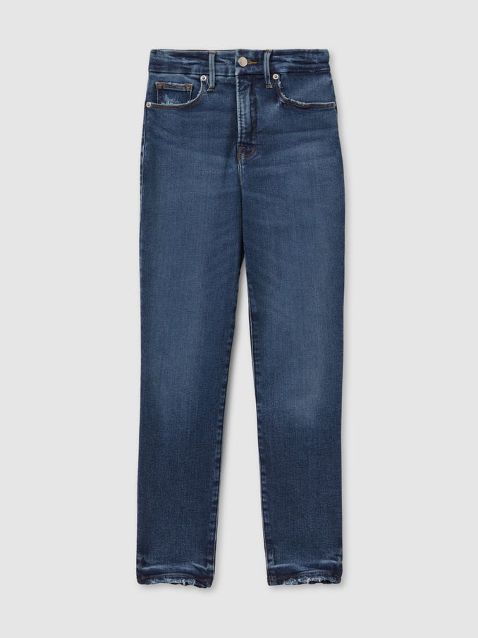 Mid Rise Raw Hem Skinny Jeans in Indigo (N74136) | US$225