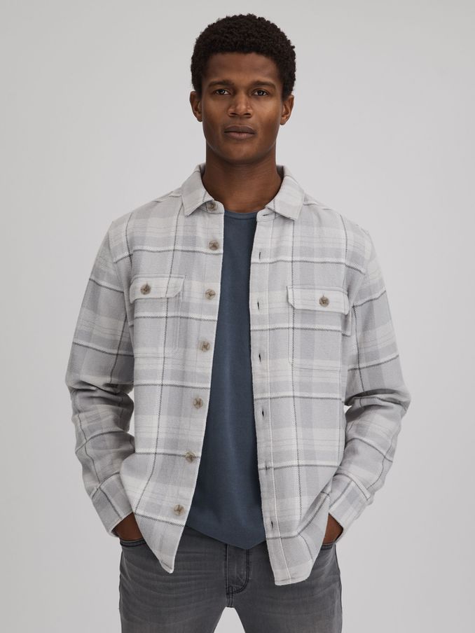 Paige Cotton Checked Overshirt in Grey (N74145) | €165