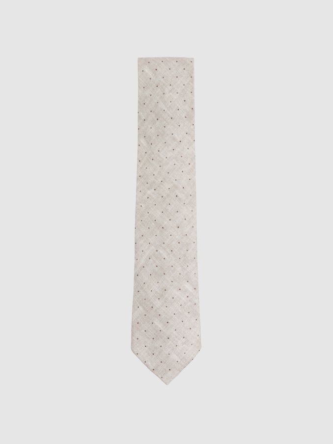 Silk Polka Dot Tie in Oatmeal Melange (N74173) | €25