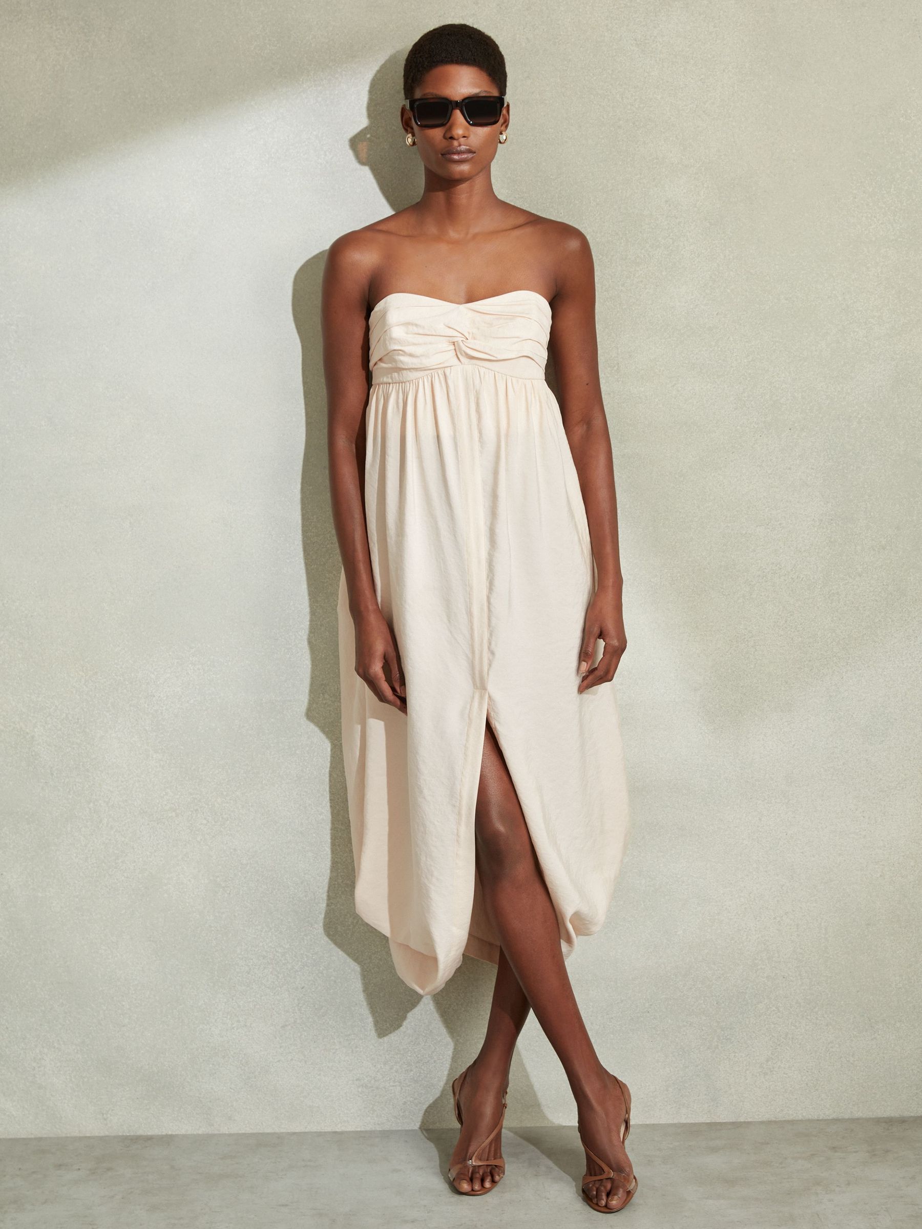 Bustier Bubble Hem Parachute Midi Dress in Neutral (N74198) | US$129