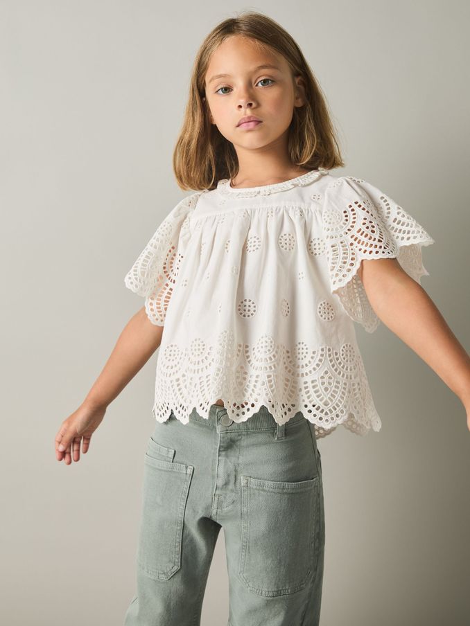 9-13 yrs Cotton Broderie Blouse in Ivory (N74208) | CHF 37