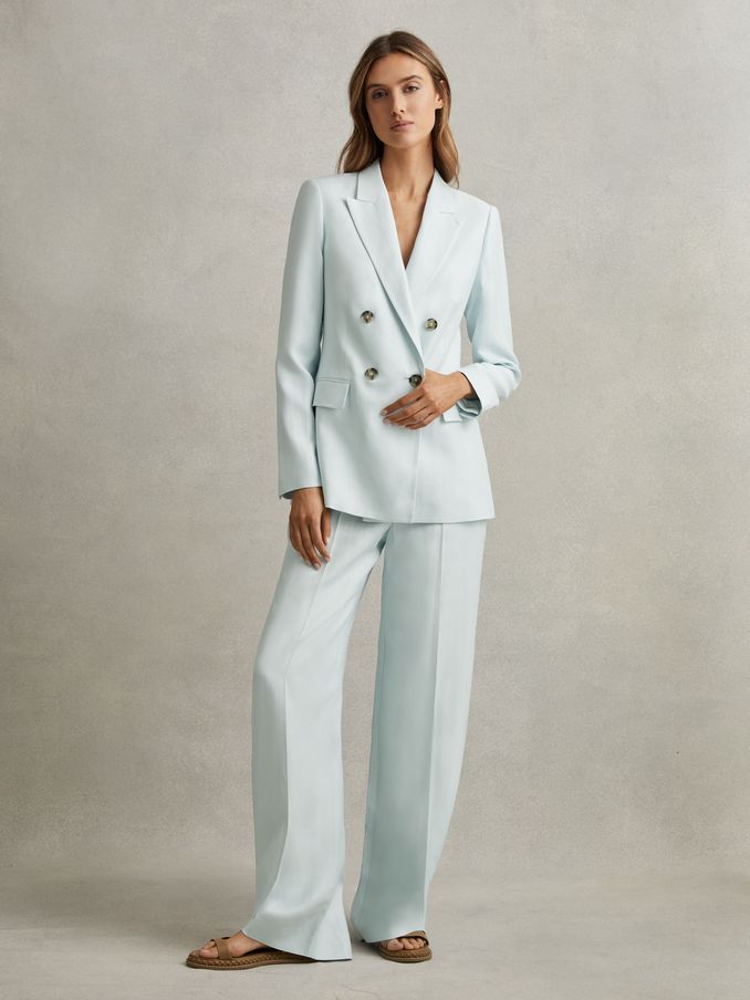 Viscose-Linen Double Breasted Suit Blazer in Blue (N74213) | €169