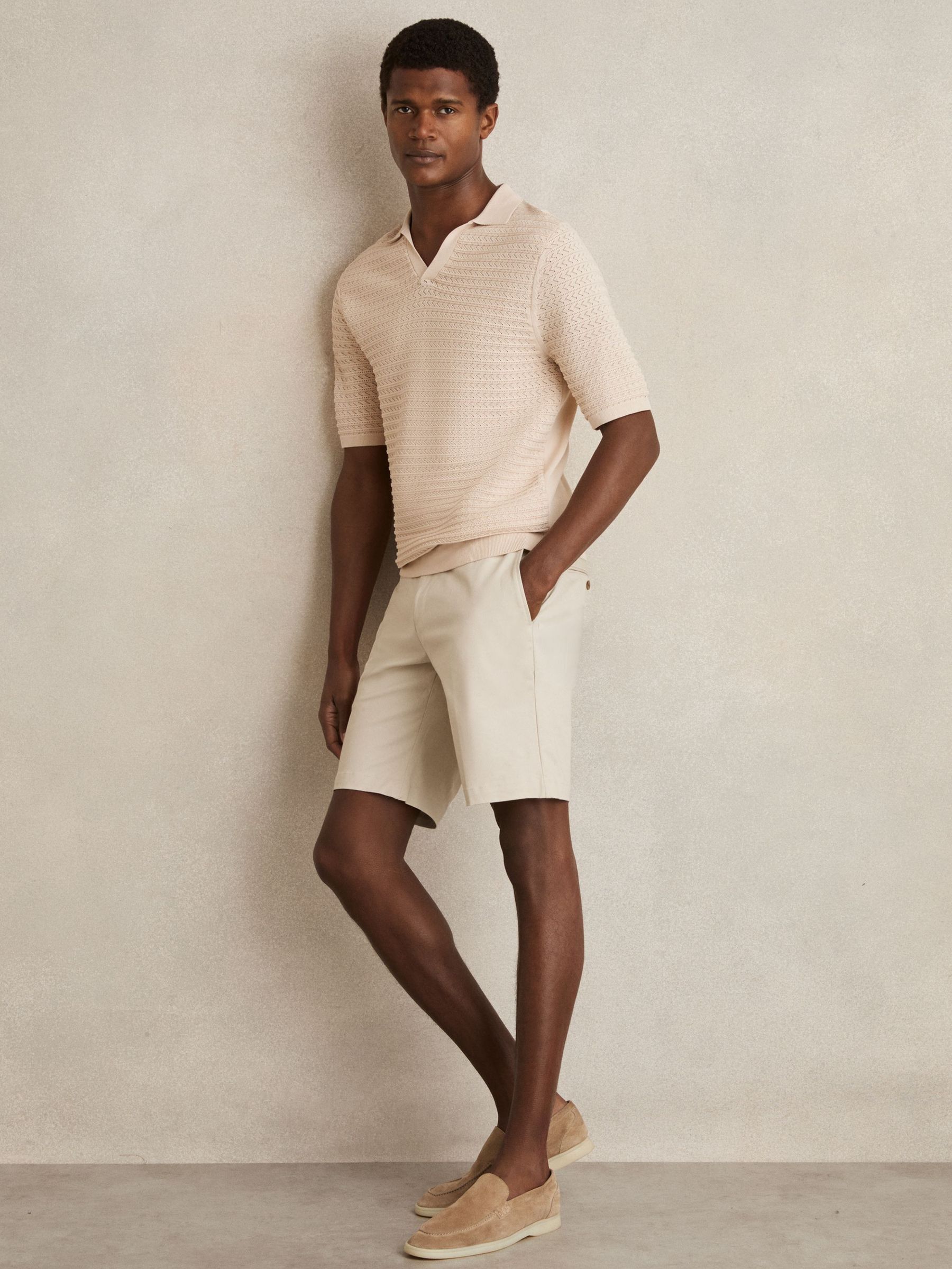 Pointelle Open-Collar Polo Shirt in Stone (N74230) | €95