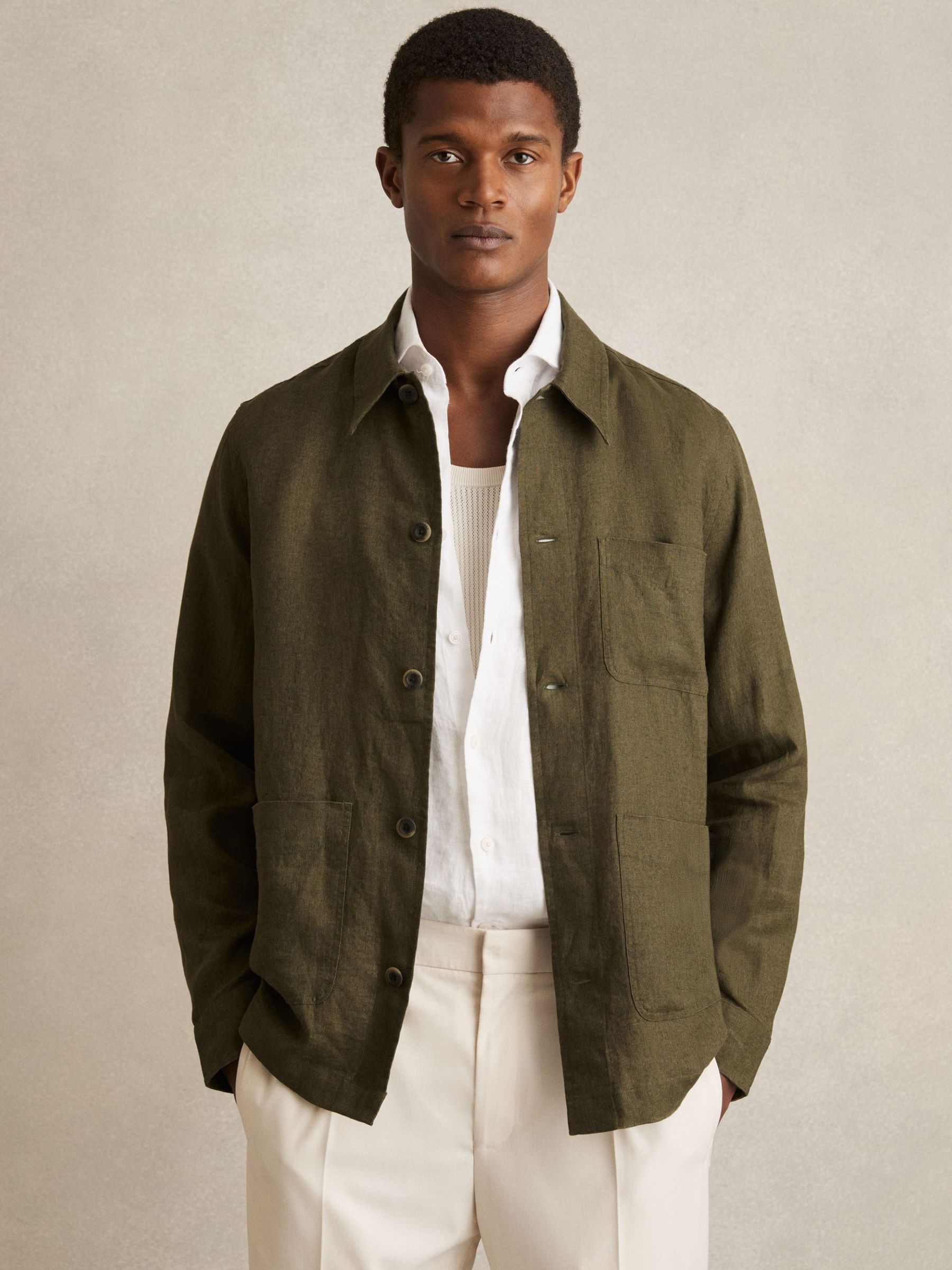 Linen Worker Jacket in Khaki (N74234) | HK$2,530