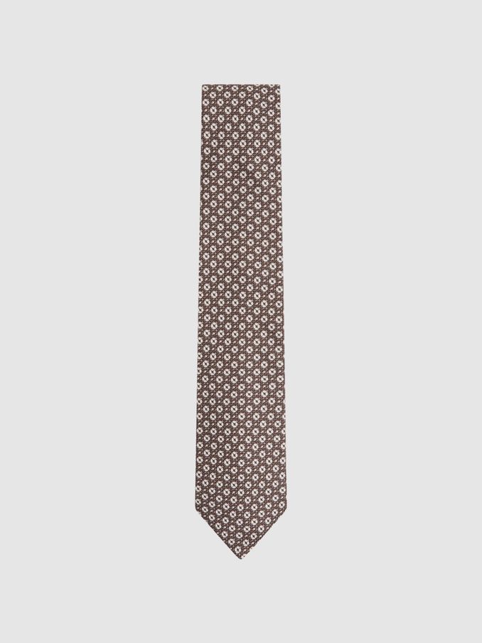 Silk Medallion Print Tie in Brown Melange (N74236) | €25