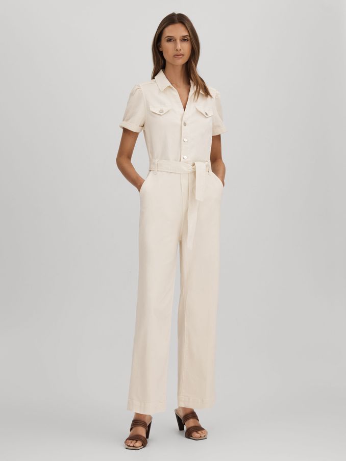Paige Denim Puff Sleeve Jumpsuit in Sand (N74252) | €420