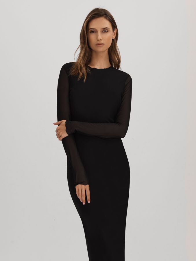 Good American Mesh Maxi Dress in Black (N74266) | US$146