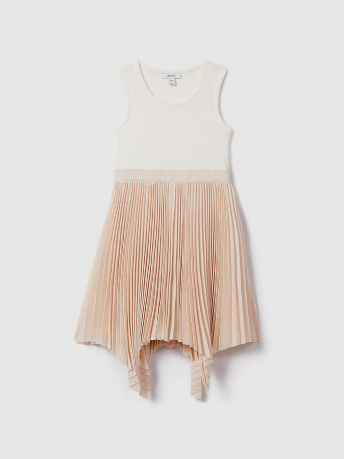 13-14 yrs Pleated Asymmetric Dress in Ecru (N74300) | €63