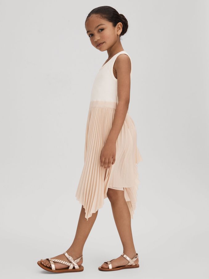 4-9 yrs Pleated Asymmetric Dress in Ecru (N74302) | €56