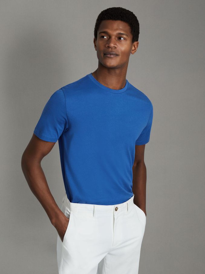 Cotton Crew Neck T-Shirt in Lapis Blue (N74305) | US$28