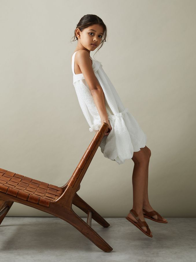 9-13 yrs Seersucker Bubble Hem Dress in Ivory (N74314) | HK$521