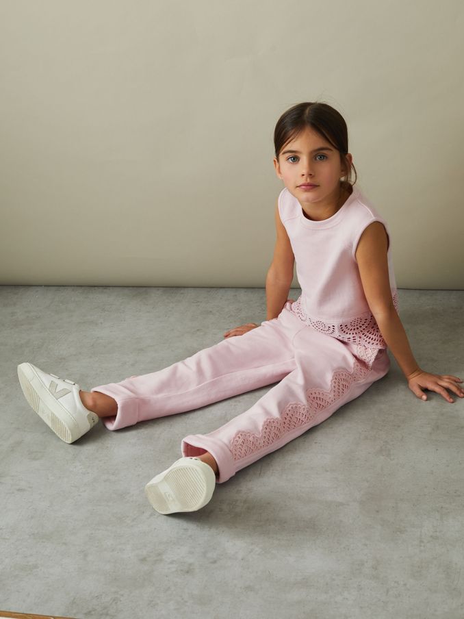 9-13 yrs Cotton Broderie Drawstring Trousers in Pink (N74326) | €33