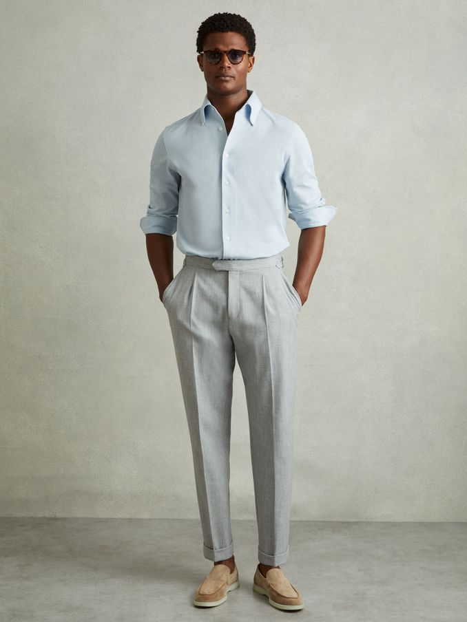 Garment Dyed Cotton Pique Oxford Shirt in Soft Blue (N74347) | €68