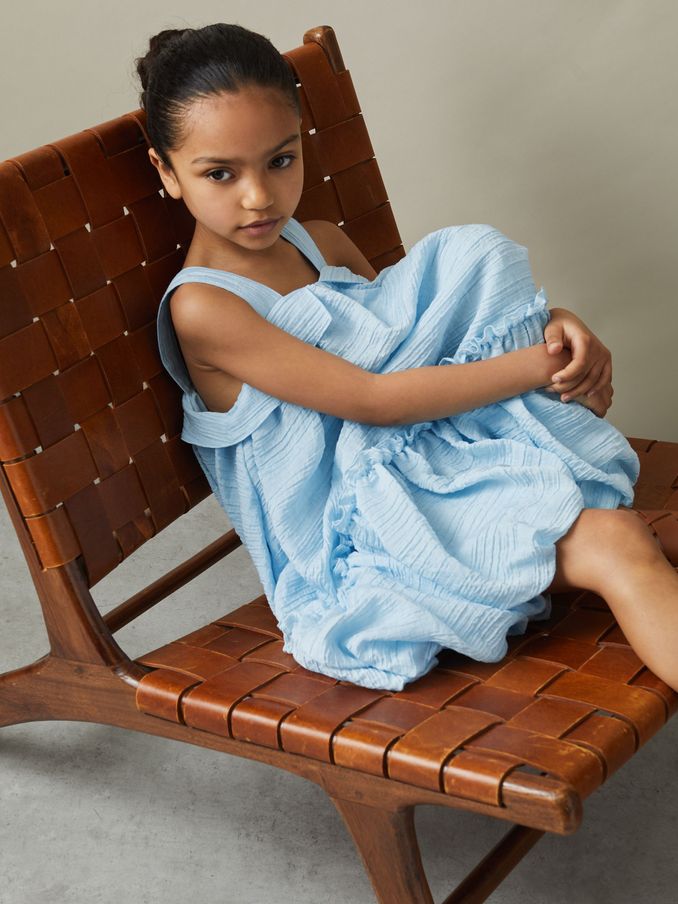 9-13 yrs Seersucker Bubble Hem Dress in Blue (N74350) | €37
