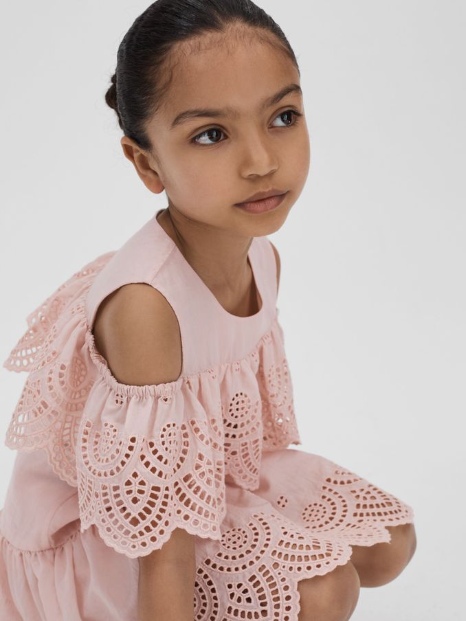 9-13 yrs Off-The-Shoulder Broderie Dress in Pink (N74370) | €38