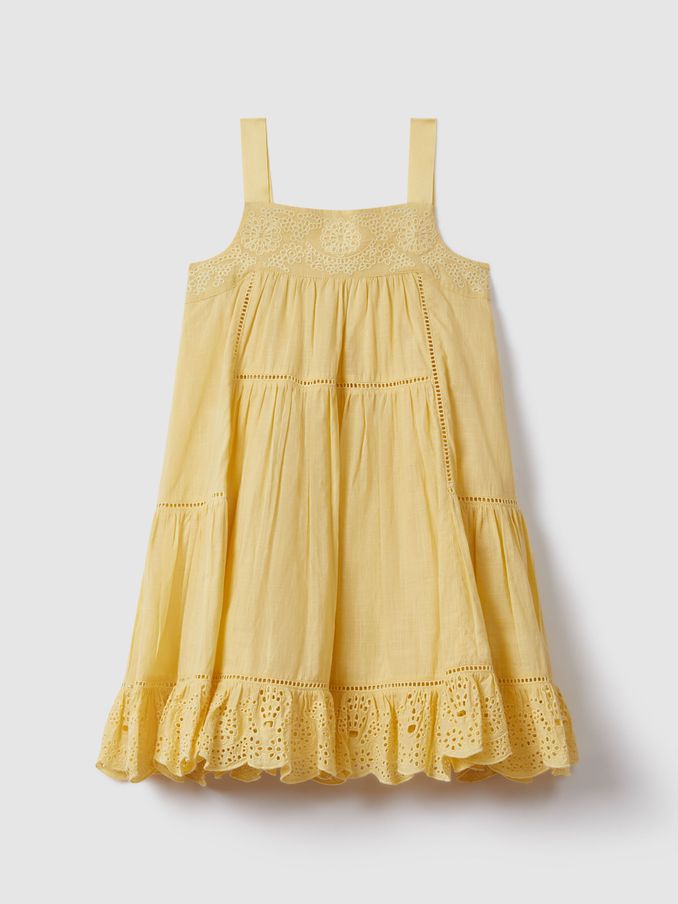 9-13 yrs Loose Cotton Broderie Dress in Yellow (N74375) | HK$389