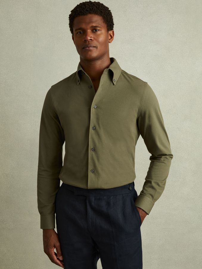 Garment Dyed Cotton Pique Oxford Shirt in Khaki (N74388) | €68