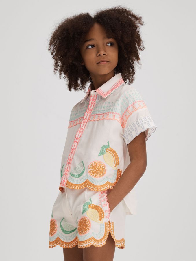 4-9 yrs Cotton Broderie Shirt in Ivory Print (N74390) | HK$393