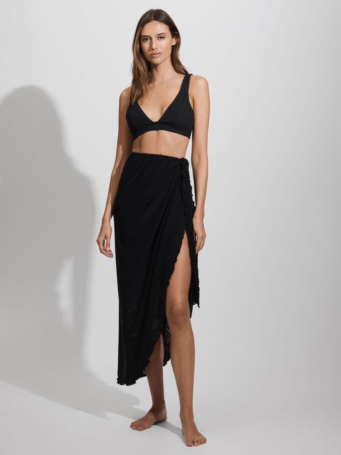 Good American Mesh Sarong Skirt in Black (N74394) | US$95