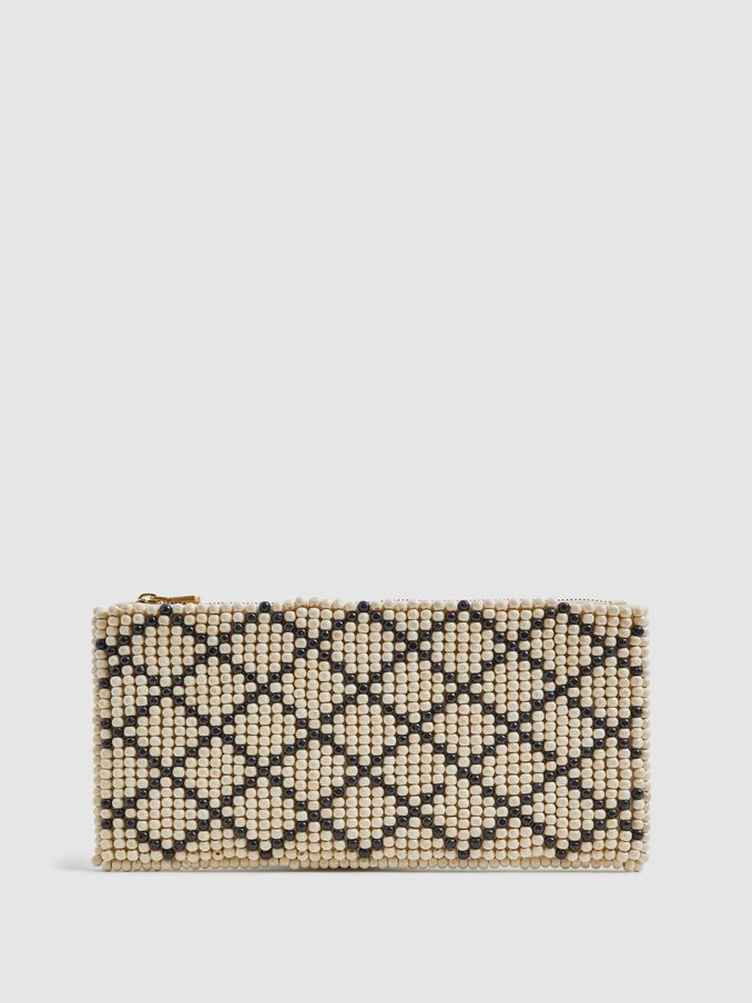 Wood-Beaded Clutch Bag in Natural/Black (N74398) | €68