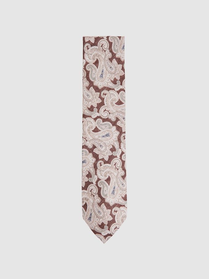 Silk Paisley Print Tie in Tobacco/Oatmeal (N74409) | €25