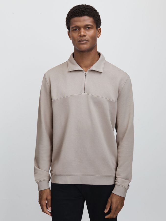 Paige Cotton Quarter-Zip Jumper in Grey Shadow (N74415) | US$190