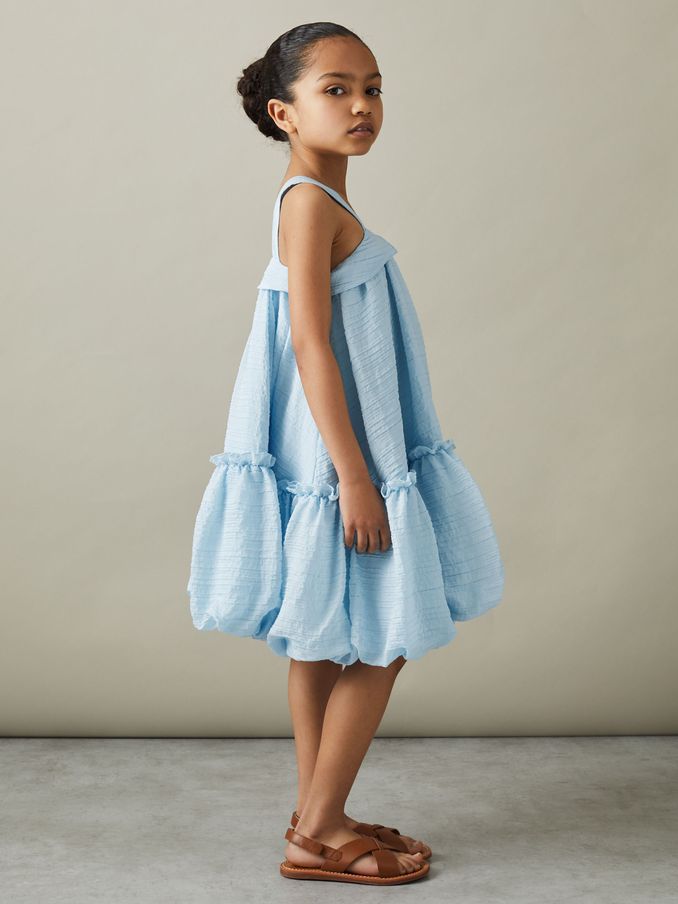 4-9 yrs Seersucker Bubble Hem Dress in Blue (N74416) | HK$324