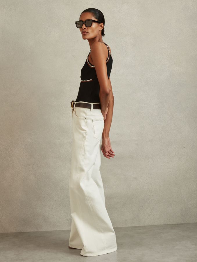 Knitted Crochet Trim Vest in Black/Camel (N74435) | €50