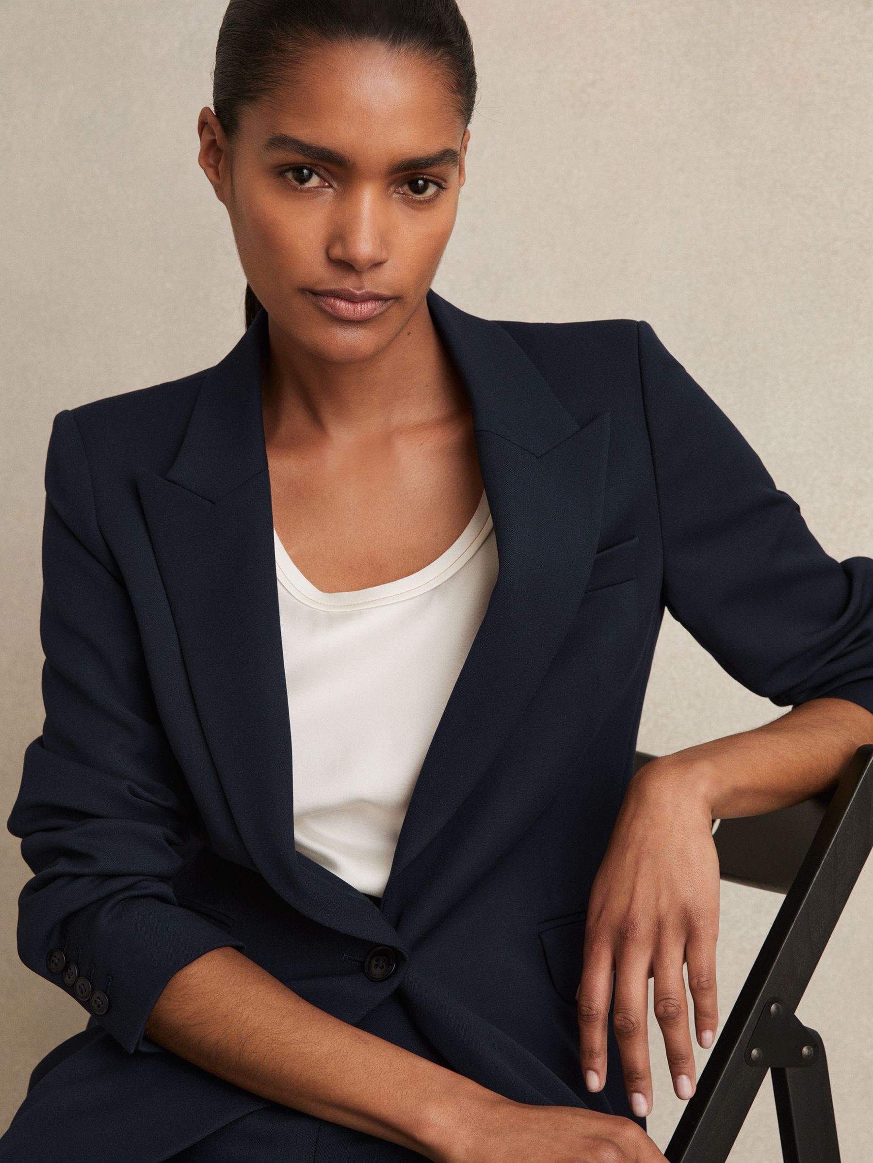 Petite Tailored Single Breasted Suit Blazer in Navy (N74798) | US$330