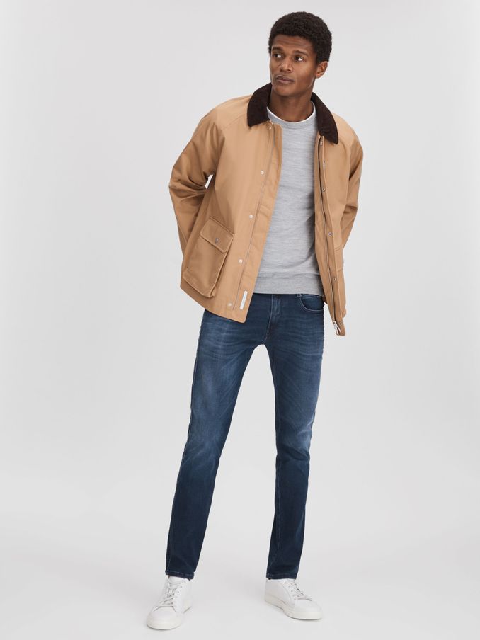 Slim Fit Washed Jeans in Dark Blue (N74806) | US$162