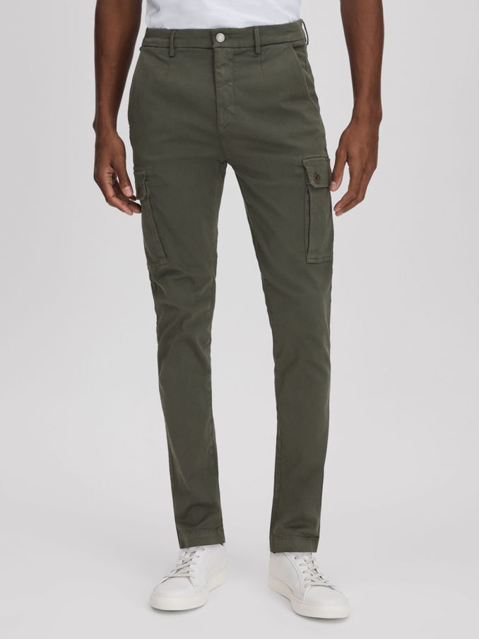 Slim Fit Cargo Trousers in Military Green (N74813) | $207