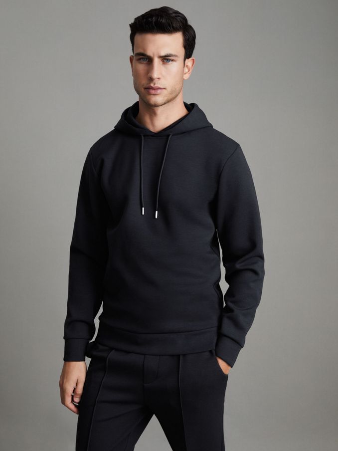 Interlock Jersey Drawstring Hoodie in Navy Blue (N74867) | €170