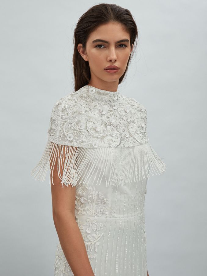 Raishma Embellished Removable Bolero Maxi Dress in Ivory (N76618) | €713